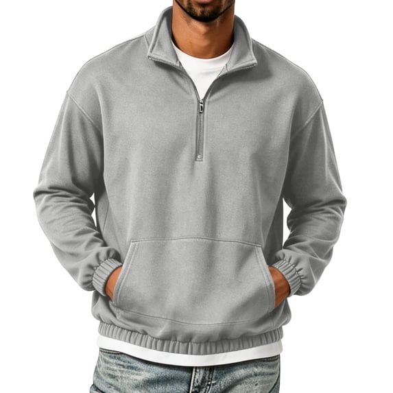 Gytharion Men's Half-zip Sweatshirts Mock Neck Kangaroo Pockets Solid Color Cozy Pullovers Winter Warm Classic Pullover Tops