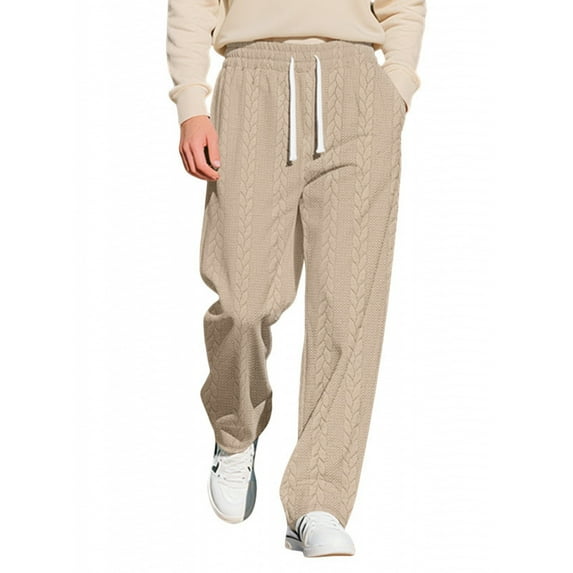 Gytharion Men's Knitted Jacquard Sweatpants Fashion Solid Casual Side Slit Straight Leg Trousers Loose Comfy Elastic Waist Drawstring Jogging Pants with Pockets
