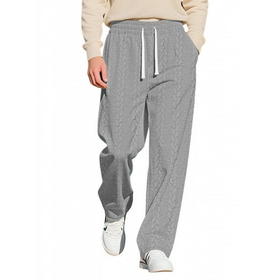 Gytharion Men's Knitted Jacquard Sweatpants Fashion Solid Casual Side Slit Straight Leg Trousers Loose Comfy Elastic Waist Drawstring Jogging Pants with Pockets