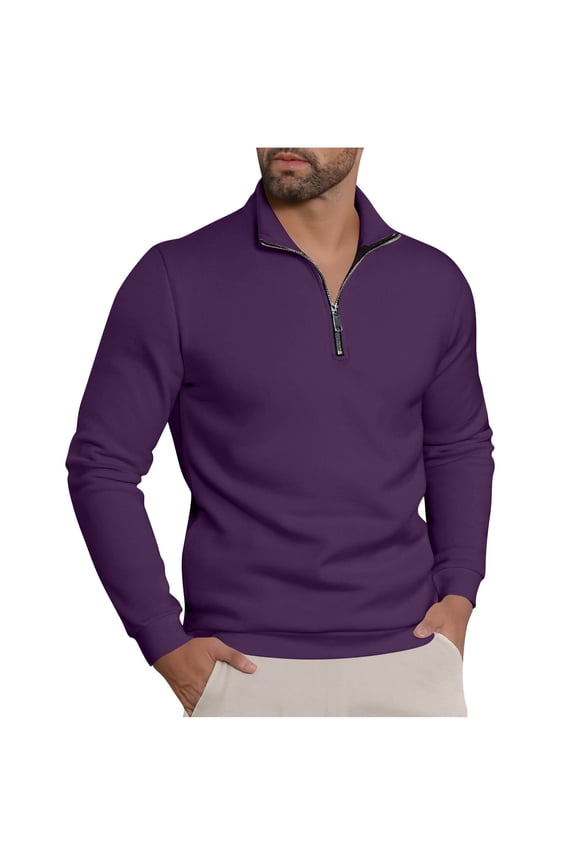 Men's Long Sleeve Shirts Lightweight Casual Half-Zip Stand Collar Pullover Top Trendy Solid Fall Sweatshirts for Men
