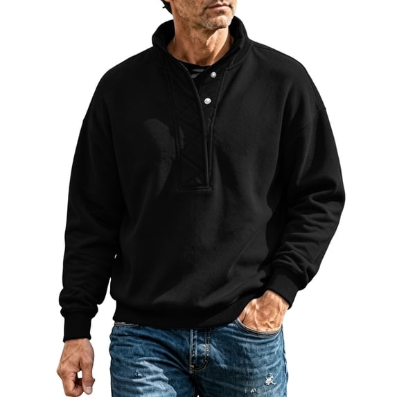 Gytharion Men's Mock Neck Sweatshirts Snap Button Ribbed Hem Solid Color Classic Pullovers Fall Warm Cozy Pullover Tops