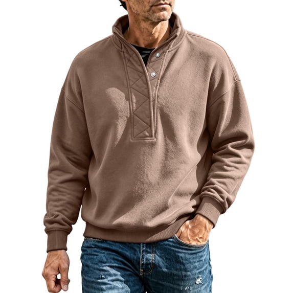 Gytharion Men's Mock Neck Sweatshirts Snap Button Ribbed Hem Solid Color Classic Pullovers Fall Warm Cozy Pullover Tops