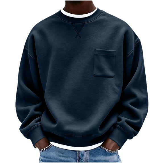 Gytharion Men's Oversized Sweatshirts Crew Neck Patch Pocket Solid Color Cozy Pullovers Fall Classic Pullover Tops