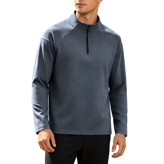 Gytharion Men's Plus Size Pullover Tops Quarter-zip Stand Collar Blouses Solid Color Long Sleeve Casual Tops