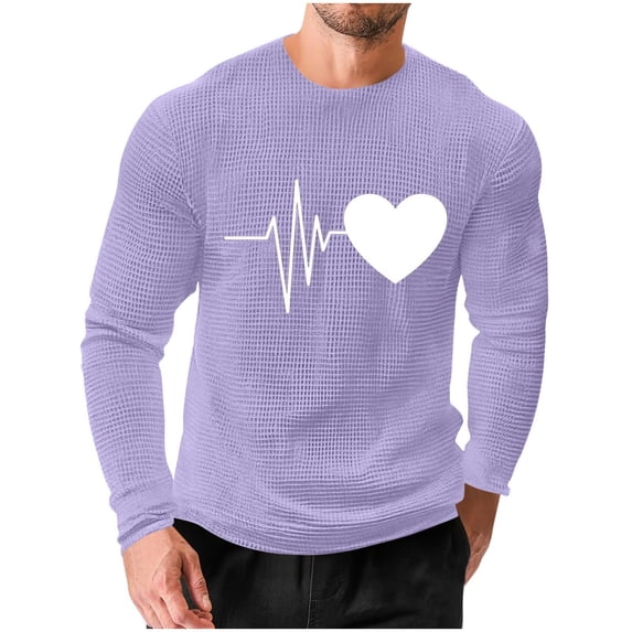 Gytharion Men's Plus Size Valentine's Day Sweatshirts Trendy Heart Print Holiday T-Shirt Lightweight Casual Long Sleeve Waffle Shirt Loose Comfy Round Neck Pullover Tops for Boyfriends