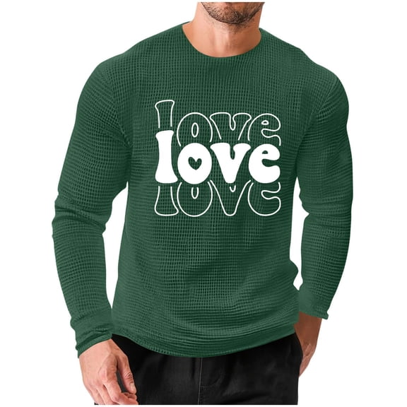 Gytharion Men's Plus Size Valentine's Day Sweatshirts Trendy Heart Print Holiday T-Shirt Lightweight Casual Long Sleeve Waffle Shirt Loose Comfy Round Neck Pullover Tops for Boyfriends