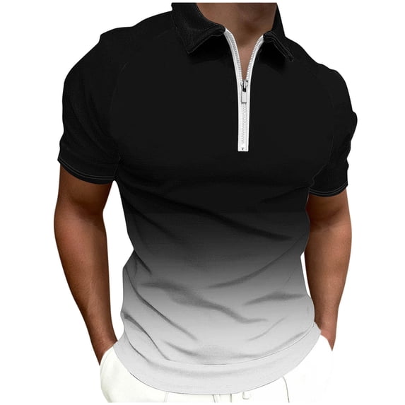 Gytharion Men's Sport Fashion Shirt Gradient Pullover Lapel Tops Lapel Zippered Athletic Shirts