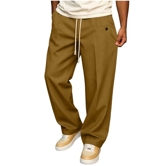 Gytharion Men's Straight Leg Drawstring Pants for Men Soild Color Casual Fashion Loose Trousers Elastic Waist Pants with Pockets