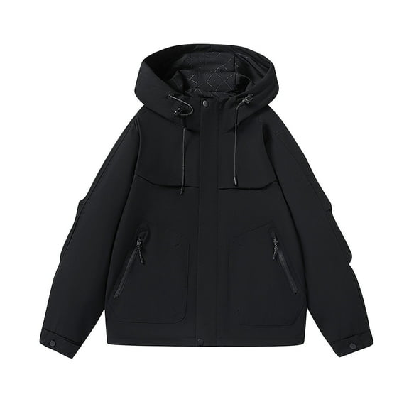 Gytharion Men's Waterproof Jackets Fashion Solid Full Zip Drawstring Hooded Windbreaker Coat Lightweight Casual Multi-Pocket Outdoor Camping Hiking Jackets for Men