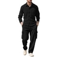 thumbnail image 1 of Gytharion Mens 2 Piece Sweatsuit Sets Solid Casual Button Down Lapel Cardigan Top and Cargo Pants Sets Loose Comfy Long Sleeve Corduroy Track Suits with Multi Pockets, 1 of 4