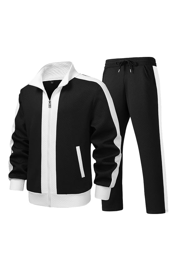 Mens 2 Piece Tracksuit Sets Plus Size Lightweight Casual Zipper Stand Collar Athletic Jacket and Jogging Sweatpants Sets Fashion Color Block Long Sleeve Sweatsuit Sets with Pockets