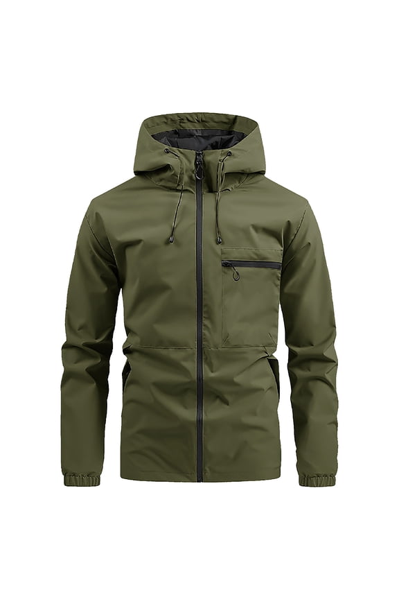 Mens Cargo Jackets with Multi Pockets Fashion Solid Long Sleeve Full Zip Hooded Punching Jacket Lightweigt Casual Waterproof Outdoor Sport Jacket for Hiking Travel