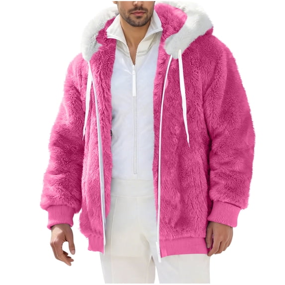 Gytharion Mens Fluffy Hooded Jackets Fashion Solid Casual Long Sleeve Full Zip Fuzzy Fleece Thermal Coat Winter Soft Comfy Thick Warm Plush Outerwear with Pockets