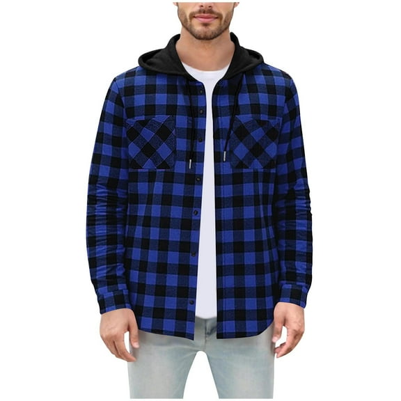 Gytharion Mens Hooded Sweatshirt Jackets Fashion Casual Plaid Printed Drawstring Hoodie Coat Loose Cozy Button Down Long Sleeve Outerwear with Pockets