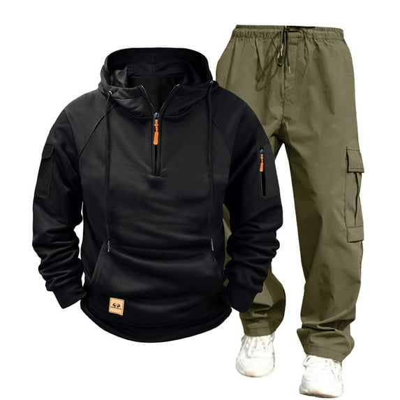Gytharion Mens Hooded Sweatsuits Fashion Casual Quarter Zip Hoodie and Cargo Sweatpants 2 Piece Outfits Lightweight Comfy Multi-Pockets Tracksuit Sets for Hiking Travel