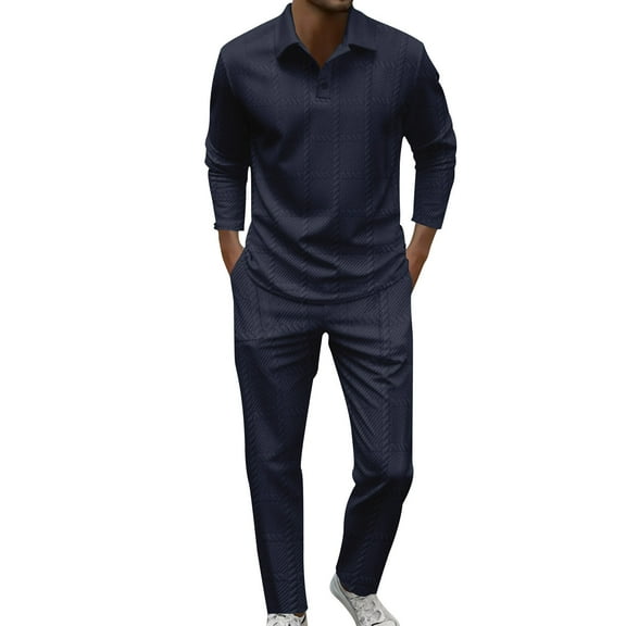 Gytharion Mens Lounge Sets 2 Piece Outfits Long Sleeve Button Lapel Shirts and Sweatpants Sets Solid Casual Tracksuits with Pockets