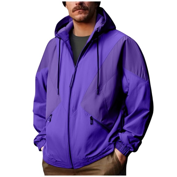 Gytharion Mens Oversize Punching Jackets Lightweight Cozy Full Zip Waterproof Cargo Jacket with Pockets Fashion Casual Long Sleeve Drawstring Hooded Work Coat for Men