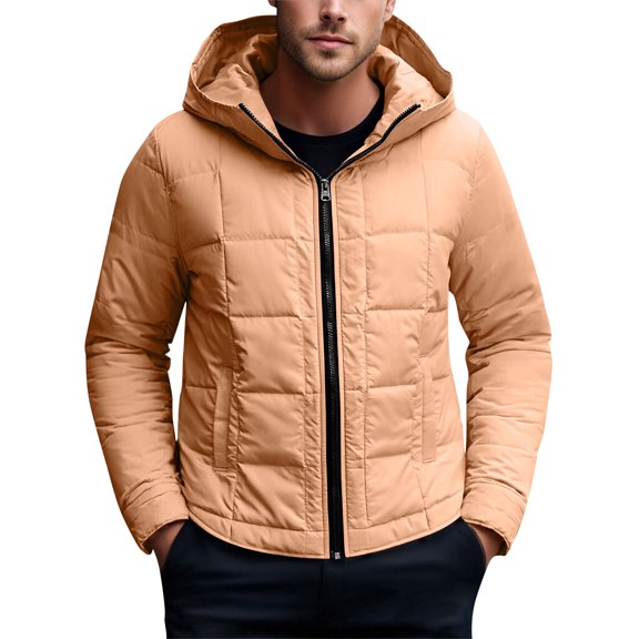 Gytharion Mens Puffer Jackets Winter Quilted Padded Warm Coat Lightweight Casual Long Sleeve Down Coat Loose Comfy Zip Up Hooded Puffer Outerwear with Pockets
