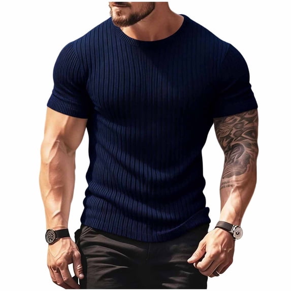 Gytharion Mens Ribbed T Shirts Fashion Solid Casual Crew Neck Textured Tees Relaxed Fit Comfortable Short Sleeve Big And Tall Undershirts