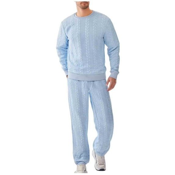 Gytharion Mens Sweatsuit Sets 2 Piece Fall Outfits Fashion Casual Long Sleeve Pullover Crew Neck Sweatshirt and Sweatpants Sets Loose Comfy Knitted Jacquard Tracksuits with Pockets
