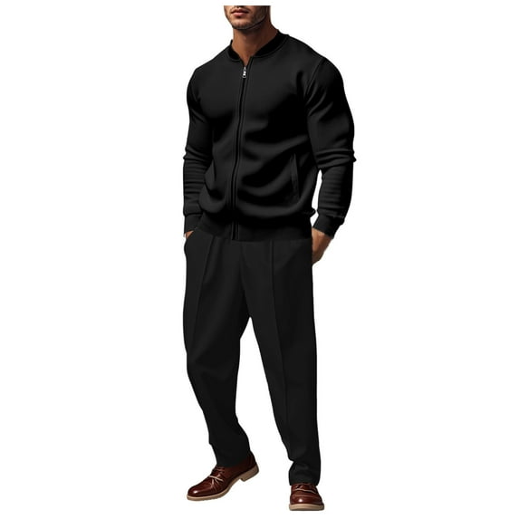 Gytharion Mens Sweatsuits 2 Piece Outfits Long Sleeve Full Zip Stand Collar Shirts and Long Pants Sets Solid Casual Pockets Tracksuit Sets for Men