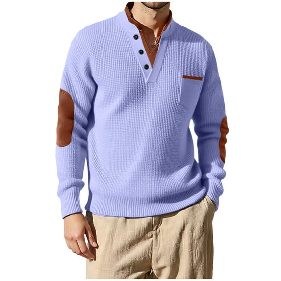 Gytharion Mens Waffle Knit Sweaters Fashion Casual V-Neck Pullover Tops with Pocket Fall Loose Fit Long Sleeve Hoodless Sweatshirts for Men