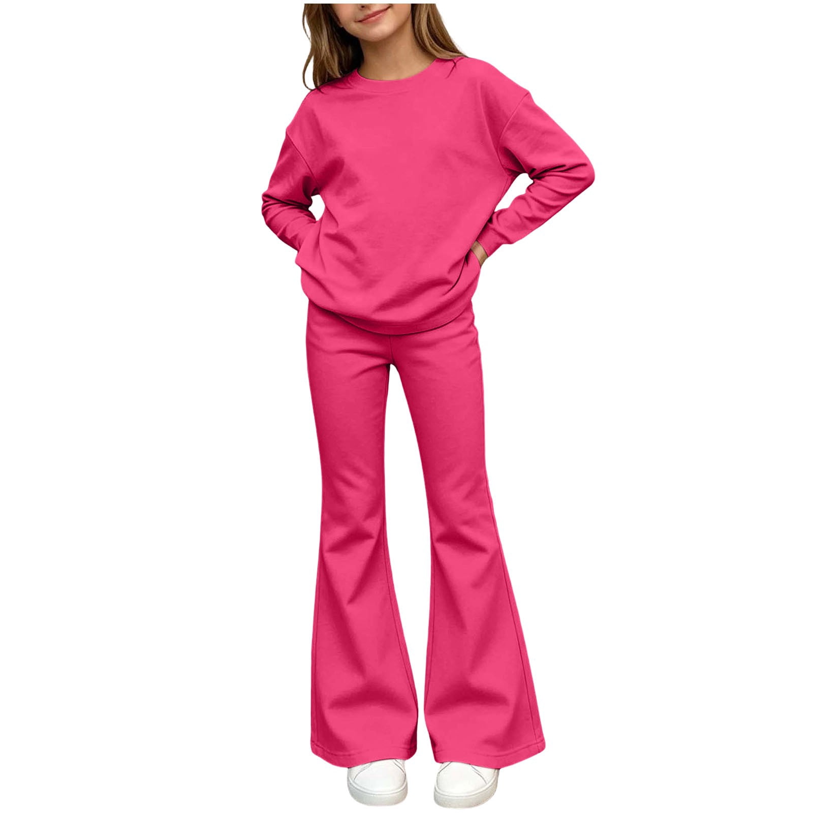 Gytharion Outfit Set for Girls Solid Color Crew Neck Two Piece Outfit ...