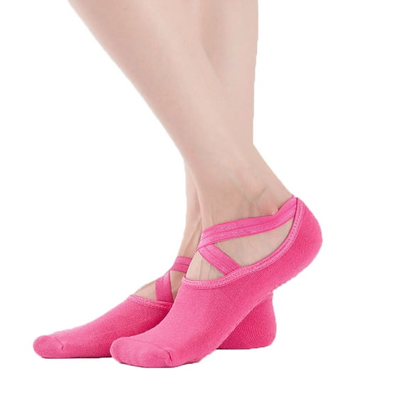 Gytharion Pilates Socks for Women Non-Slip Grip Yoga Socks with Straps Stretch Comfy Cotton Gym Workout Socks for Dance Ballet