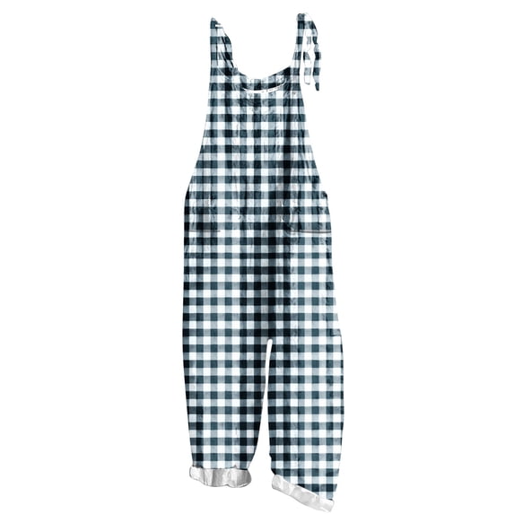 Gytharion Plus Size Jumpsuits for Women Plaid Printed Sleeveless Straps Jumpsuits Casual Loose Overalls with Pockets