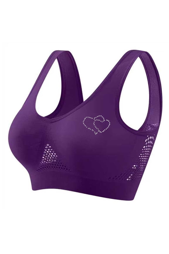Plus Size Rhinestones Sports Bras for Women Stretch Breathable Soft Support Gym Workout Bra High Impact Wire-Free Yoga Bras, S-5XL