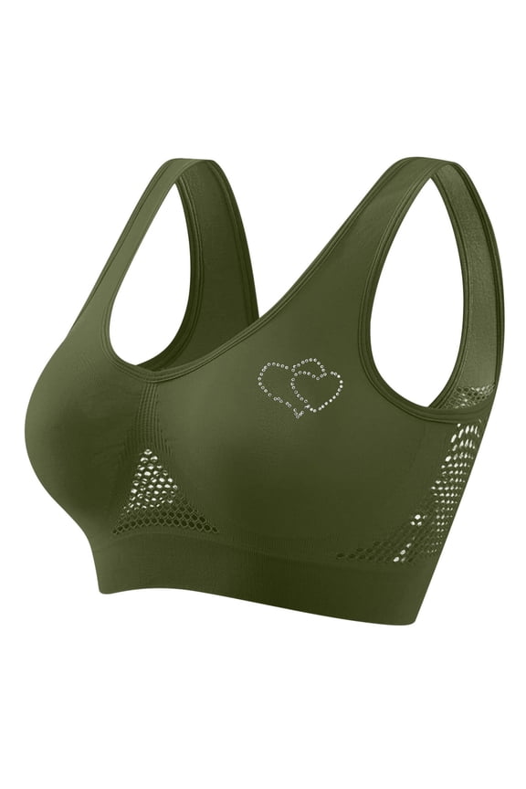 Plus Size Rhinestones Sports Bras for Women Stretch Breathable Soft Support Gym Workout Bra High Impact Wire-Free Yoga Bras, S-5XL