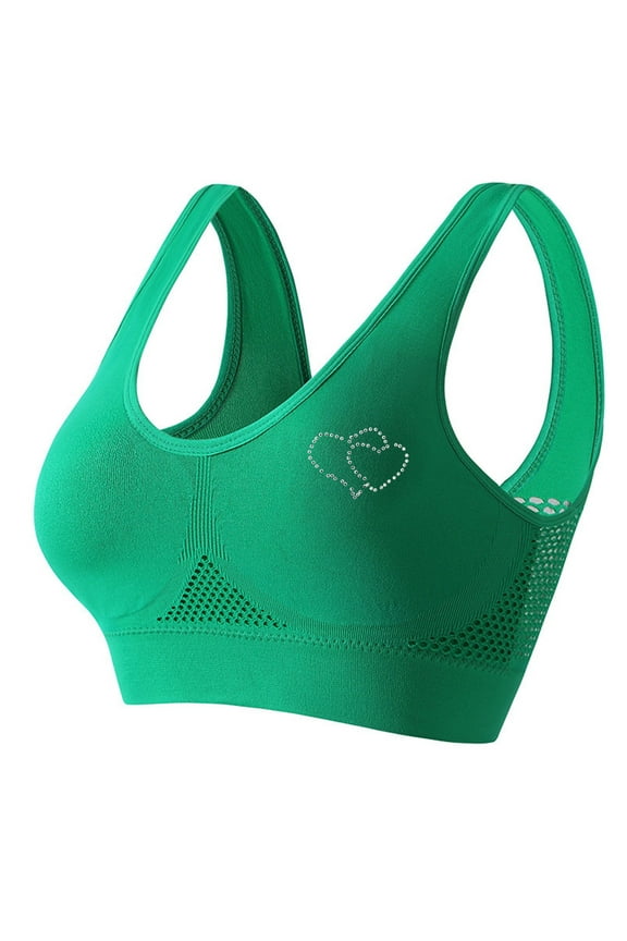 Plus Size Rhinestones Sports Bras for Women Stretch Breathable Soft Support Gym Workout Bra High Impact Wire-Free Yoga Bras, S-5XL