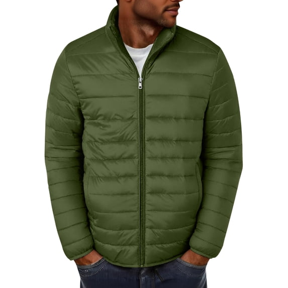 Gytharion Puffer Jackets for Men Winter Quilted Padded Warm Coat Lightweight Casual Long Sleeve Down Coat Loose Comfy Zip Up Stand Collar Puffer Outerwear with Pockets