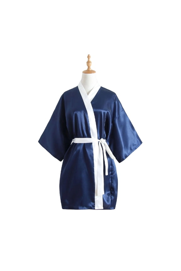 Satin Robes for Women Elegant Kimono Silk Bathrobe Lightweight Casual Long Sleeve Bride Bridesmaid Robe Soft Comfy Belted Short Spa Robe Sleepwear Loungewear