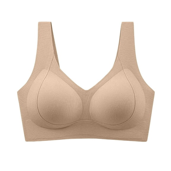 Gytharion Seamless Rib Bras for Women Plus Size Stretch Breathable Wirefree Gathering Push Up Sport Bras Soft Support Full Coverage Everyday Bralettes, M-5XL