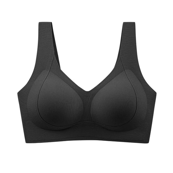 Gytharion Seamless Rib Bras for Women Plus Size Stretch Breathable Wirefree Gathering Push Up Sport Bras Soft Support Full Coverage Everyday Bralettes, M-5XL