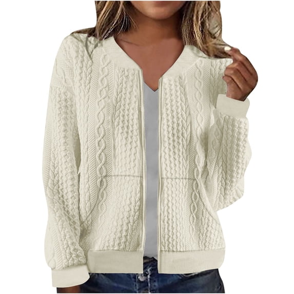 Gytharion Shacket Jackets for Women Lightweight Casual Long Sleeve Zip Up Sweatshirt Jacket Loose Comfy Knitted Fall Coat Fashion Solid Casual Baseball Cardigan Outwear with Pockets