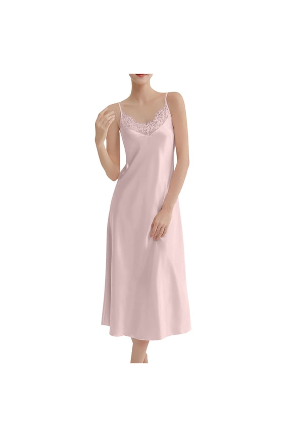 Silk Nightgown for Women Long Satin Slip Pajamas Dress Sleeveless Backless V-Neck Cami Sleepdress Soft Comfy Spaghetti Straps Smooth Nightdress