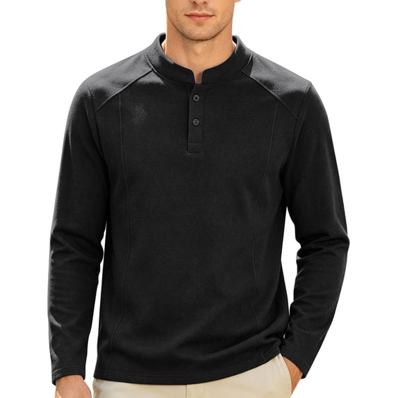Gytharion Solid Color Big and Tall Pullover Shirts for Men Buttoned Stand Collar Blouses Casual Long Sleeve Tops