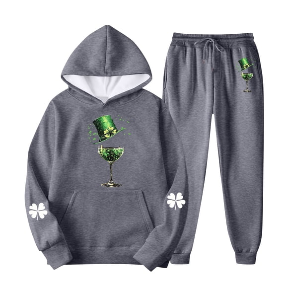 Gytharion St Patricks Day Sweatsuit Sets for Women Long Sleeve Shamrock Graphic Print Hoodies and Jogger Sweatpants Loose Comfy 2 Piece Track Suits with Pockets