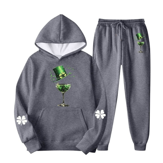 Gytharion St Patricks Day Sweatsuit Sets for Women Long Sleeve Shamrock Graphic Print Hoodies and Jogger Sweatpants Loose Comfy 2 Piece Track Suits with Pockets