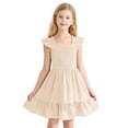 thumbnail image 1 of Gytharion Summer Dresses for Girls Cute Solid Square Neck Backless Princess Dress Teen Girls Flowy A-Line Ruffled Swing Sundresses with Flutter Sleeves, Size 2-13 Years, 1 of 5