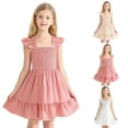 thumbnail image 1 of Gytharion Summer Dresses for Girls Cute Solid Square Neck Backless Princess Dress Teen Girls Flowy A-Line Ruffled Swing Sundresses with Flutter Sleeves, Size 2-13 Years, 1 of 5