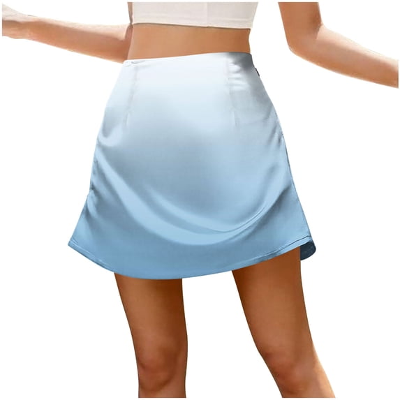 Gytharion Summer Satin Skirts for Women Plus Size Fashion Gradient Print High Waist Party Skirt Flowy A-Line Swing Zipper Mini Skirt