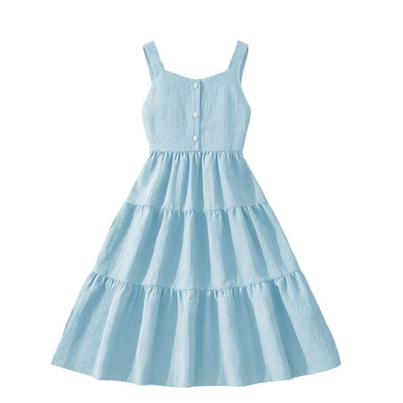 Gytharion Summer Sling Dresses for 7-15 Years Girls Soild Color Buttoned Swing Dresses Fashion Comfortable Backless Sundress