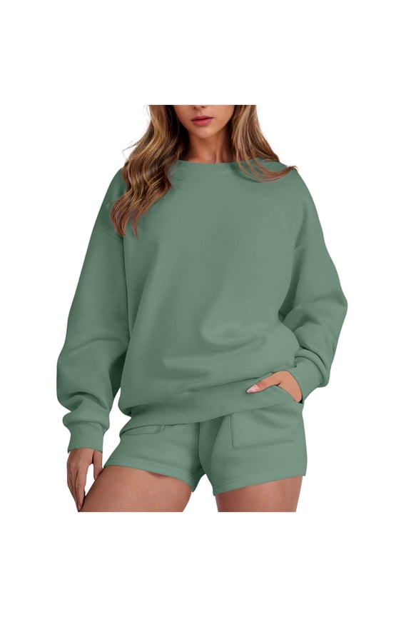 Sweatsuit Sets for Women 2 Piece Lounge Sets Long Sleeve Crew Neck Sweatshirts and Shorts Fall Outfits Sets Soft Cozy Tracksuit Sets for Women