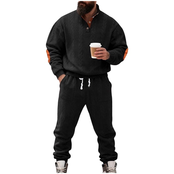 Gytharion Sweatsuits for Men 2 Piece Sets Button Pullover Stand Collar Sweatshirt and Drawstring Sweatpants Sets Soft Comfy Long Sleeve Casual Tracksuit Sets with Pockets