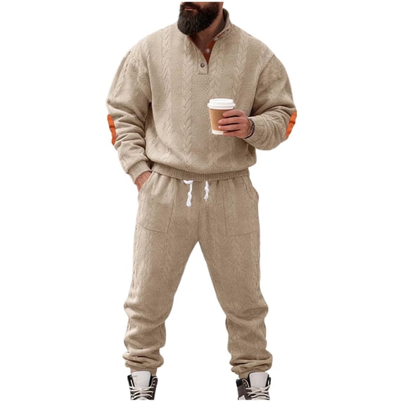 Gytharion Sweatsuits for Men 2 Piece Sets Button Pullover Stand Collar Sweatshirt and Drawstring Sweatpants Sets Soft Comfy Long Sleeve Casual Tracksuit Sets with Pockets