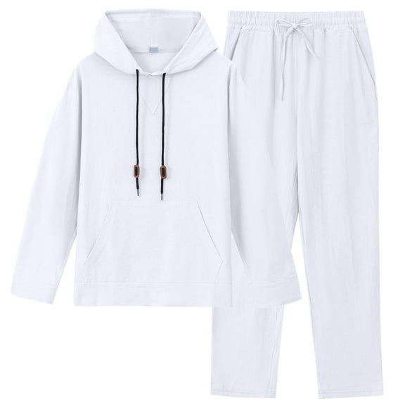 Gytharion Sweatsuits for Men 2 Piece Sets Solid Casual Long Sleeve Hooded Tracksuit Lightweight Linen Drawstring Hoodie and Elastic Waist Pants Sets Fall Sweatshirt Sets with Pockets