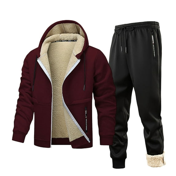 Gytharion Sweatsuits for Men 2 Piece Winter Outfits Long Sleeve Zipper Hooded Jacket and Joggers Sets Soft Comfy Sherpa Fleece Lined Warm Tracksuit Sets with Pockets